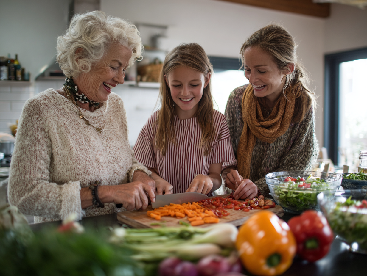 Задоволені клієнти різного віку з здоровою їжею
